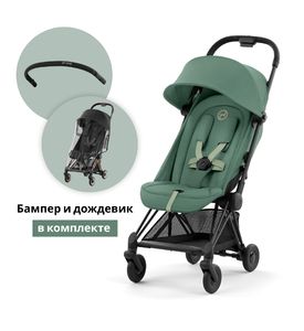 Детская коляска Cybex Coya Matt Black Leaf green с дождевиком и бампером Детская коляска Cybex Coya Matt Black Leaf green с дождевиком и бампером