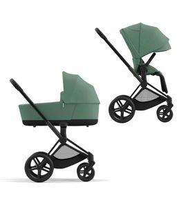Детская коляска Cybex Priam IV Matt Black 2 в 1 со спальным блоком Leaf Green