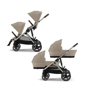 Детская коляска для двойни 2 в 1 Cybex Gazelle S TPE  Almond Beige  c корзиной и дождевиком