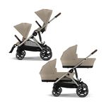 Детская коляска для двойни 2 в 1 Cybex Gazelle S TPE  Almond Beige  c корзиной и дождевиком