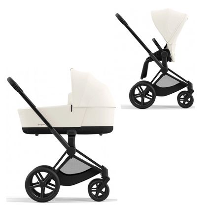 Детская коляска Cybex Priam IV Matt Black 2 в 1 со спальным блоком Off White