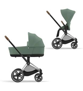 Детская коляска Cybex Priam IV Chrome Brown 2 в 1 со спальным блоком Leaf Green