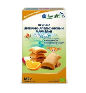 Fleur Alpine - печенье детское Органик Яблочно-апельсиновый мармелад, 132 гр.