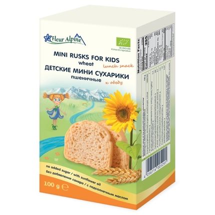 Флёр Альпин - сухарики детские Органик пшеничные мини, с 3-х лет, 100 гр.