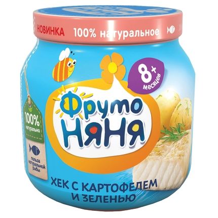 ФрутоНяня пюре Хек с овощным рагу (картофель и зелень), 80г
