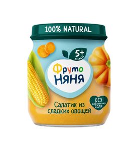 ФрутоНяня Пюре Салатик из сладких овощей кукуруза/тыква/морковь 110г