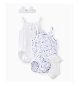 Happy baby , Комплект детский: боди (2шт), носки, повязка (голубой (цветы)) 90155-0 Happy baby , Комплект детский: боди (2шт), носки, повязка (голубой (цветы)) 90155-0