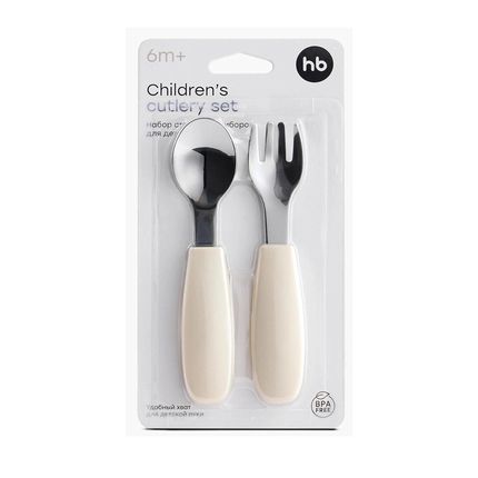 Happy Baby Набор столовых приборов (ложка и вилка) детский (cream) 15080