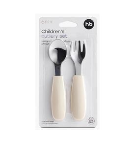 Happy Baby Набор столовых приборов (ложка и вилка) детский (cream) 15080