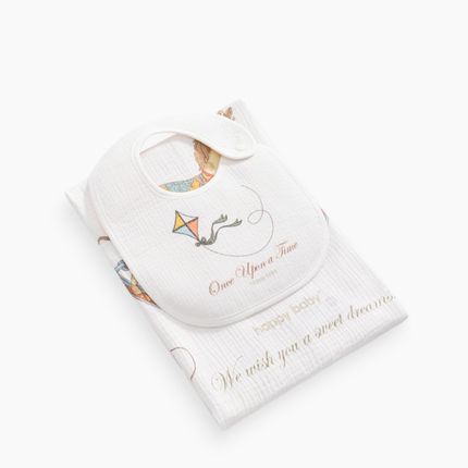 Happy Baby 87571, Набор пеленка и нагрудник для детей (milky)