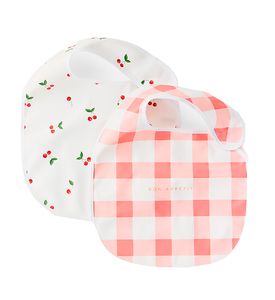 Happy baby 16018, Нагрудный фартук на липучке, 2шт (checkered pattern and cherry)