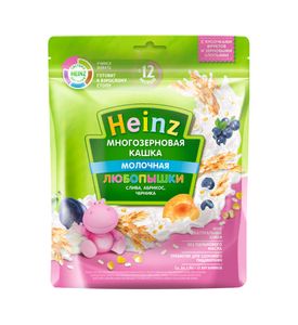 Heinz Каша Любопышки многозерновая молочная слива, абрикос, черника, пауч, 200гр