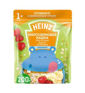 Heinz Каша Любопышки многозерновая йогуртная с бананом и клубникой, пауч, 200гр