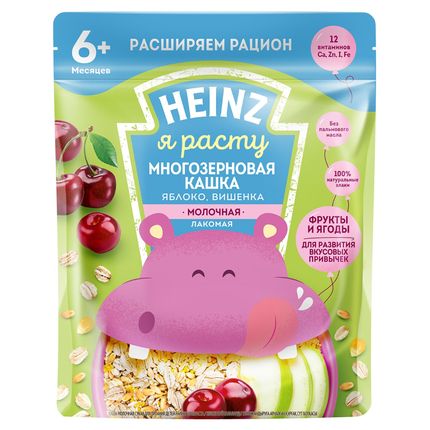 Heinz Кашка Лакомая многозерновая: яблоко, вишенка (200гр)
