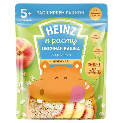 Heinz Кашка Овсяная с молоком и персиком, пауч, 250гр