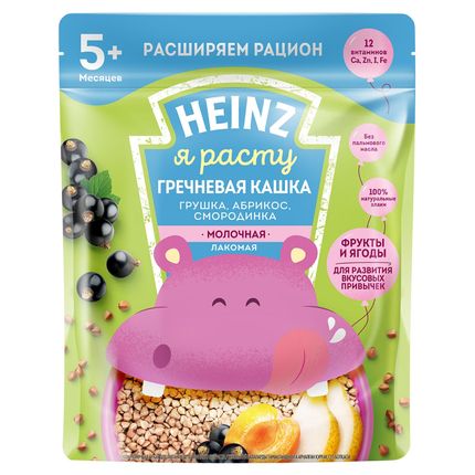 Heinz Кашка Лакомая гречневая: груша, абрикос, смородина (170гр)