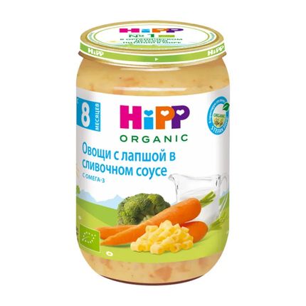 Hipp Пюре Овощи с лапшой в сливочном соусе (220гр)