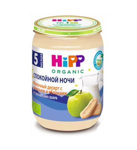 Hipp Спокойной ночи Молочный десерт с печеньем и яблоками, 190 гр