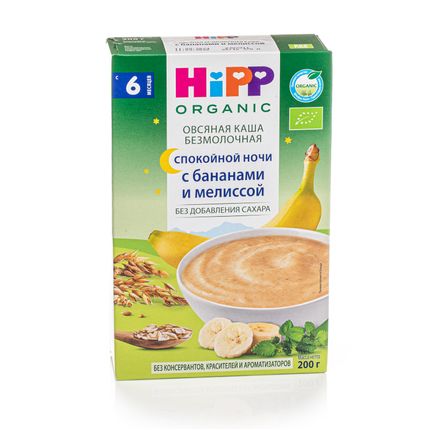 Hipp Каша органическая овсяная безмолочная с бананами и мелиссой Спокойной ночи (200гр)