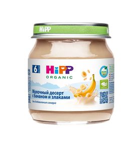 HIPP Молочный десерт с бананом и злаками, 100гр. HIPP Молочный десерт с бананом и злаками, 100гр.