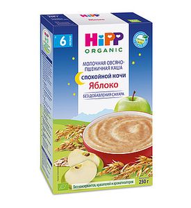 Hipp Каша молочная Спокойной ночи овсяно-пшеничная с яблоком (250гр)