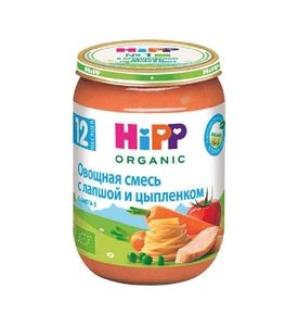 Hipp Мясное меню, Овощная смесь с лапшой и цыпленком, 190 гр. ( от 12 мес.)