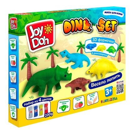 Joy Doh DINO-200 pot Масса для лепки, набор DINO SET - 4 баночки с тестом (4 x 50 г.)