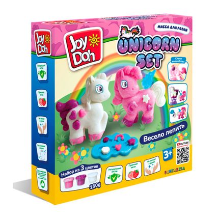 Joy Doh UNIC-150 pot   набор UNICORN SET - ЕДИНОРОЖКИ,3 баночки с тестом  с блестками, (3 х 50 гр)