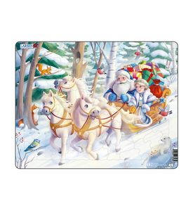 LARSEN Пазл "Новый год Лошади. Дед Мороз и Снегурочка везут подарки", 75 эл. REI149