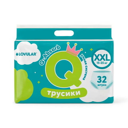 Трусики-подгузники LOVULAR Q XXL 15-25кг, 32 шт/уп