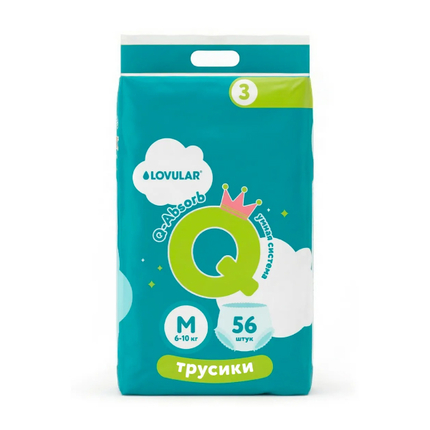 Трусики-подгузники LOVULAR Q M 6-10кг, 56 шт/уп