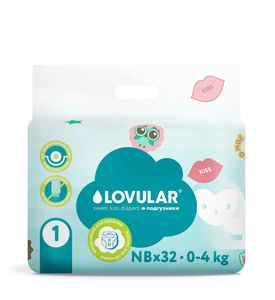 Подгузники LOVULAR SWEET KISS, NB 0-4кг., 32шт/уп