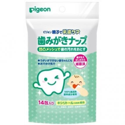 Детские влажные салфетки PIGEON для чистки зубов, мягкая упаковка 14 шт.