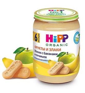 Hipp Яблоки с бананом и печеньем (190гр)