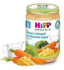 Hipp Пюре Овощи с лапшой в сливочном соусе (220гр)