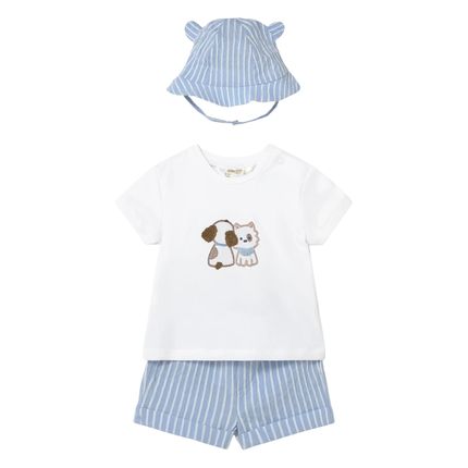 Mayoral  Комплект футболка, шорты и панама, бело/голубой 1276/38