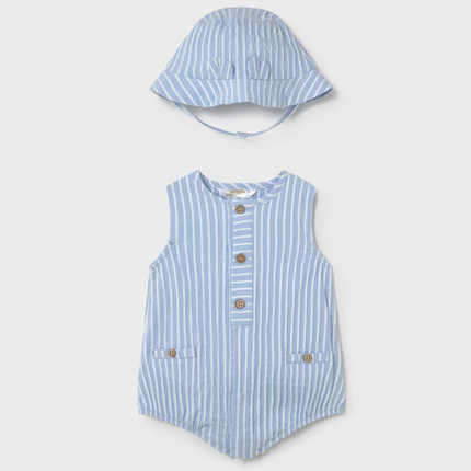 Mayoral  Комплект боди и панама, голубой в полоску 1614/18