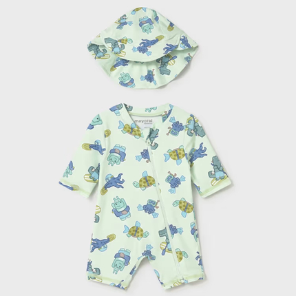 Mayoral  Комплект купальник и панама, голубой/Морские жители 1620/40