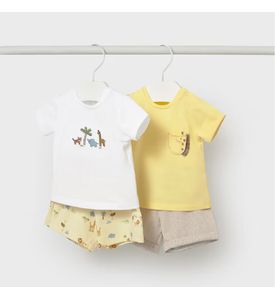 Mayoral  Комплект футболка и шорты 2шт. белo-жёлтый/обитатели саванны 1652/37