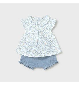 Mayoral  Комплект блузка, шорты и повязка, голубой/цветочки 1290/65