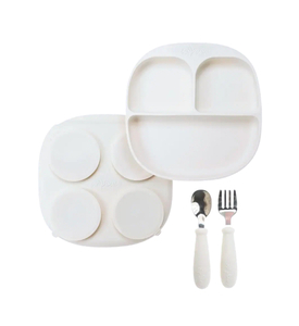 Muyoumi Тарелка секционная силиконовая на присоске+приборы - Слоновая кость Muyoumi Тарелка секционная силиконовая на присоске+приборы - Слоновая кость