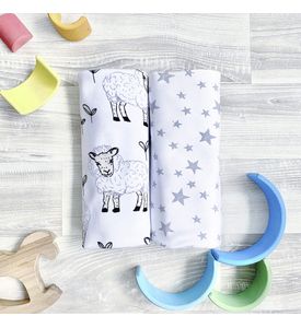 Сет из 2х пелёнок Mjolk Овечки/Звёзды (120см*85см)