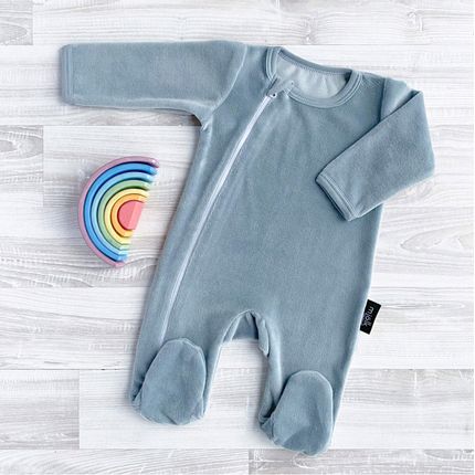 Велюровый комбинезон с закрытой ножкой Mjolk Sleep and Play Baby Blue