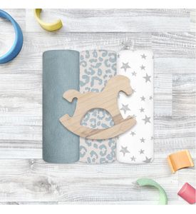 Сет из 3х пелёнок Mjolk Blue Leopard/Звёзды/Baby Blue (80см*80см)