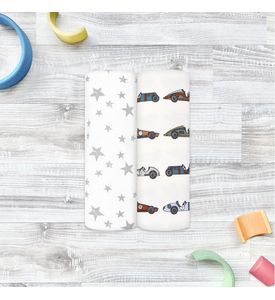 Сет из 2х пелёнок Mjolk Retro Cars/Звёзды (120см*85см)