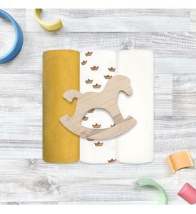 Сет из 3х пелёнок Mjolk Ecru/Бумажные кораблики/Mustard (80см*80см)