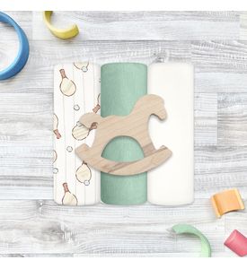 Сет из 3х пелёнок Mjolk Ping Pong/Magic Mint/Ecru (80см*80см)