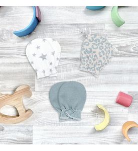 Mjolk Рукавички-антицарапки Blue Leopard/Звёзды/Baby Blue, сет из 3х пар Mjolk Рукавички-антицарапки Blue Leopard/Звёзды/Baby Blue, сет из 3х пар