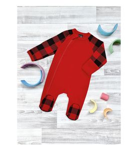 Комбинезон Mjolk Sleep and Play Клетка красная, с рукавом реглан