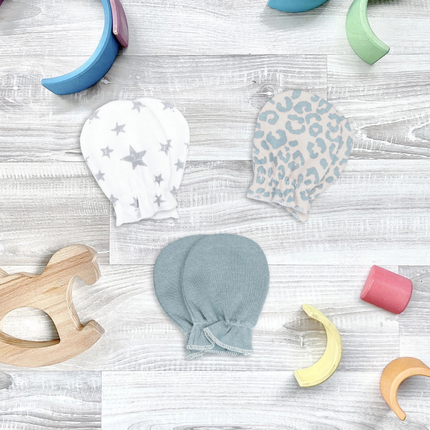 Mjolk Рукавички-антицарапки Blue Leopard/Звёзды/Baby Blue, сет из 3х пар